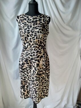 Calvin Klein Sleeveless Leopard-Print Midi Dress in Black & Tan